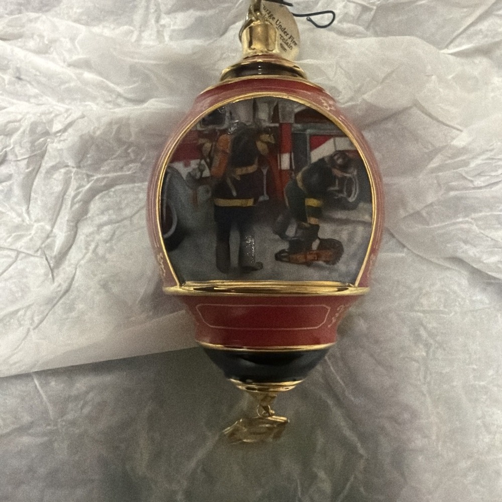 Bradford Editions Trust Under Fire Porcelain Ornament Fire Fighter DUTY 2002